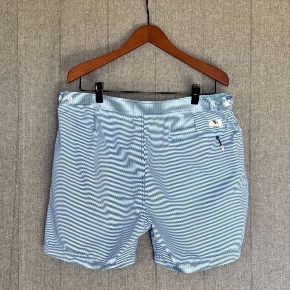 Ted Baker Blue White Strip Lobster Logo Snap Front Swim Shorts Size 2XL / 6